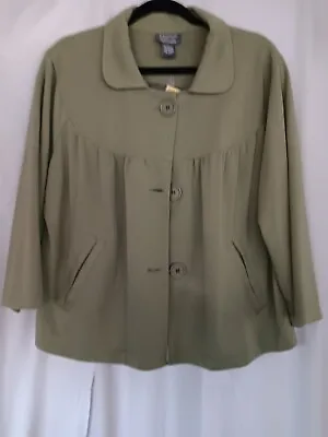 Motto QVC LARGE Womens Swing Coat Jacket 3/4 Sleeve Green Lightweight Button Up • $14.99