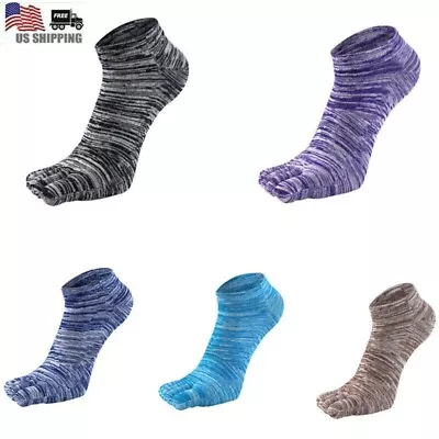 5 Pack Men Sport Casual Breathe Solid Ankle Five Finger Toe Cotton Low Cut Socks • $13.99