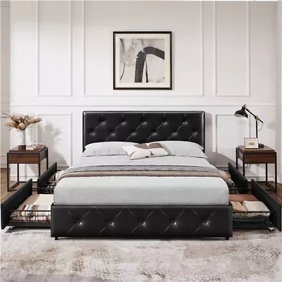  Double/King Upholstered Platform Bed With Adjustable Headboard And 4 Drawers  • £179.99