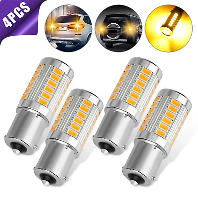 4x Amber 1156 BA15S LED Car Truck Tail Brake Stop Backup Reverse Light Bulbs 12V • $9.48