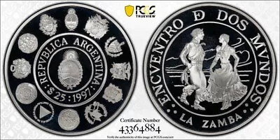 Argentina PCGS PR67  La Zamba  Silver 25 Pesos With COA • $0.99