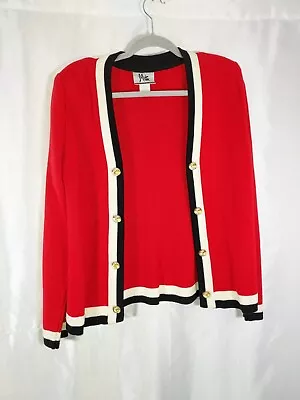 Vintage Mita Open Sweater/cardigan 6 Red /black White Trim Knit Fancy Button 90S • $23.50