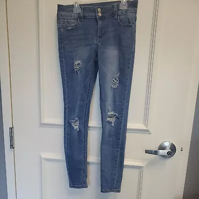 Youth Girls MUDD Blue Skinny Jeans Size 16 Distressed Light Wash • $9.99