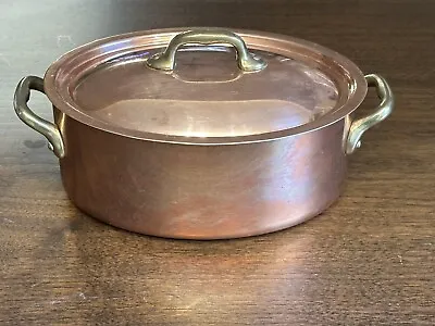 VTG French Copper Stew Pot Casserole Pan With Lid Brass Handles Mint Ships Fast! • $199.99