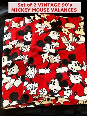 2 DISNEY Mickey Mouse Valances Red White Black Cotton Poly Kids Fun Collectible • $14.50