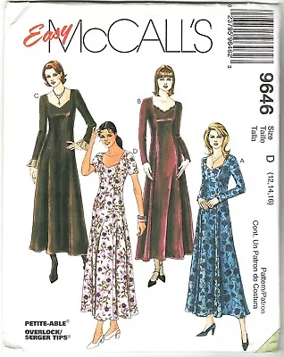 McCall's 9646 V-Neck Sweetheart Neck Princess Seam Dress Pattern 12-16 Uncut • $9