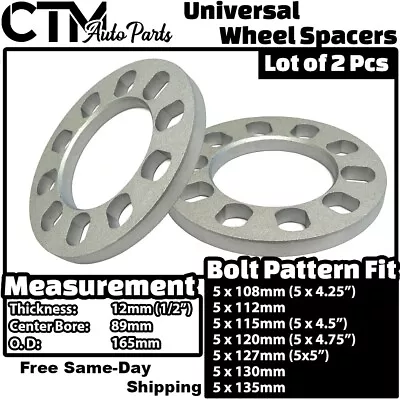 2x 12mm(1/2 ) Thick 5x4.75 (5x120) Universal Wheel Spacer Fit Chevy Cadillac GM • $18.49