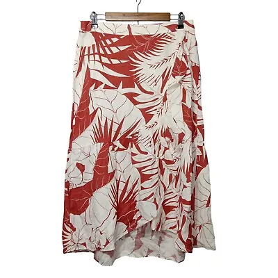 Madewell Skirt Womens Size 12 Red Floral Midi A-line Long Career Linen Blend • $22.09