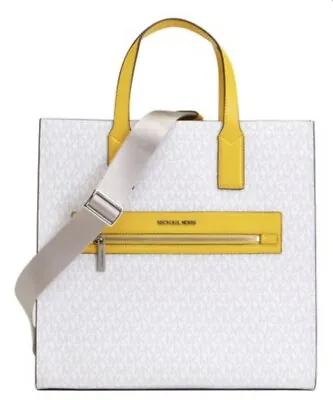 Michael Kors Kenly Large North South Tote White MK Signature Citrus Yellow • $94.96