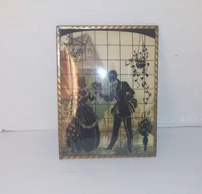 Vintage Reverse Painted Silhouette Convex Glass Courting Victorian 6  X 8  • $20