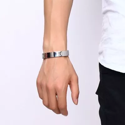 Trendy Stainless Steel Medical Alert Id Stretch Bracelet For Men Women Jewelry • £19.42