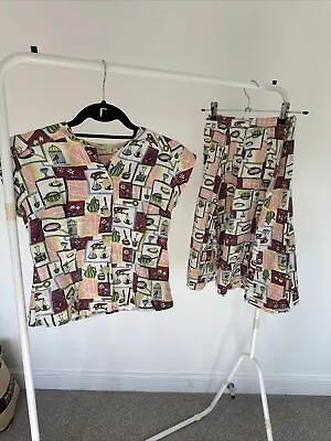 1950s/1960s Handmade Kitchen Novelty Print Skirt And Top Set Size 4-6 • £100