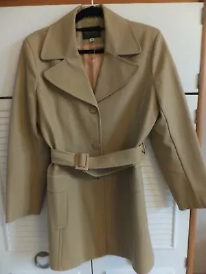 £29 • Buy Charlotte Halton Beige/butter Faux Leather Trench Coat Jacket 12 Uk Bnwt