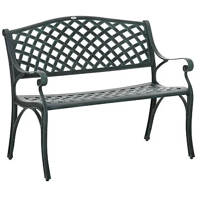 Outsunny Cast Aluminium Garden Bench 2 Seater Antique Park Loveseat Verdigris • £119.99