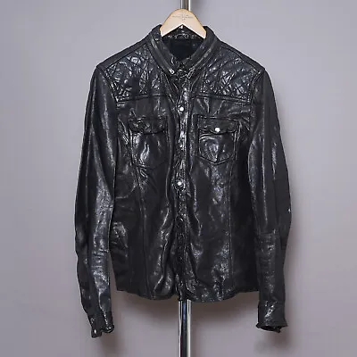 ALL SAINTS Mens PHANTON Leather Shirt Jacket Black Biker Celebrity Over LARGE C5 • £259.99