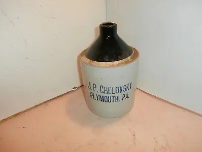J.P. Chelovsky Stoneware Whiskey Jug 1/2 GalPlymouth PA Scranton Lake Harmony • $249.99