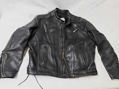 Fox Creek Black Leather Motorcycle Vented Racing Jacket Sz L Large- Heavy! • $295