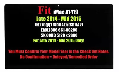 $459 • Buy 27  Retina Display For IMac A1419 Screen Replacement EMC 2806 IPS 5K Late 2014