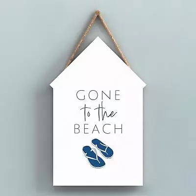 £6 • Buy Gone To The Beach Coastal Blue Nautical Sign Wooden Beach Hut Hanging Plaque