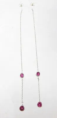 $62.94 • Buy SX Sterling Silver Two Pink Sapphire Dangling Earrings 925 5 Inches Long 3.2g