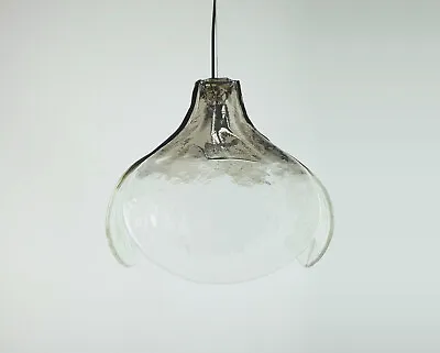 Italian Mid Century Ice Glass Smoked Glass PENDANT LIGHT Carlo Nason Mazzega • $1650