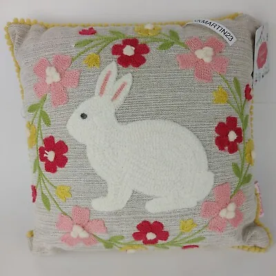 Cottontail Lane Needlepoint  Easter Bunny Rabbit Spring Flowers Pillow 12x12 • $45.94