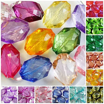 15 X LARGE~OVAL~FACETED TRANSPARENT~ACRYLIC BEADS~CHOOSE COLOUR~22 MM X 15 MM • £1.59