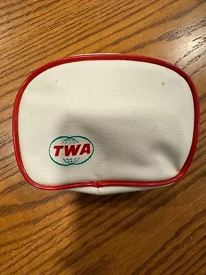 Vtg TWA Airlines Toiletry Travel Bag Mini Zipper Tote Coin Bag WHITE W/ RED • $10