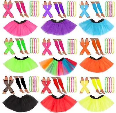 Neon 80s Fancy Dress Outfit Ladies Tutu 80s Neon Accessories Leg Warmers Gloves • £8.95