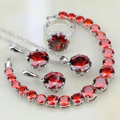 925 Sterling Silver Garnet Wedding Jewelry Set Ring Size 6789. • $39.99