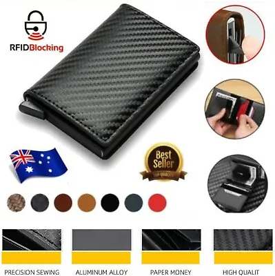 Rfid Blocking Card Holder Leather Carbon Fiber Wallet Slim Purse Credit Card • $16.99