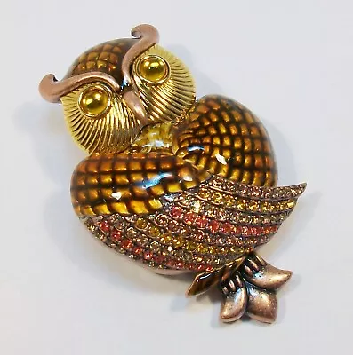 Vintage Signed JOAN RIVERS Enamel OWL Rhinestone Glowing Eyes Large Brooch • $12.50