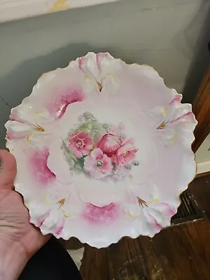  R. S. PRUSSIA IRIS MOLD Pink Roses FLORAL Bowl Porcelain • $90