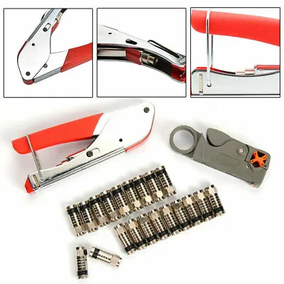 F Compression Stripper Tool Coaxial Crimping Crimper+20 RG6 RG59 Connectors • £18.59