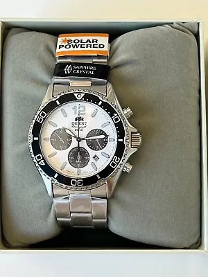 Orient Mako RN-TX0203S Panda White Dial Solar Analog Chronograph Men's Watch NEW • $229.49