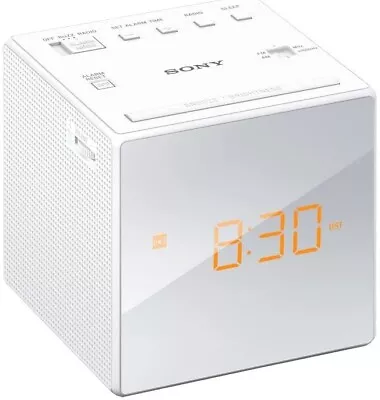 Sony ICF-C1 Single Alarm/Clock/FM/AM Radio Mirror Finished LCD Display [White] • $68