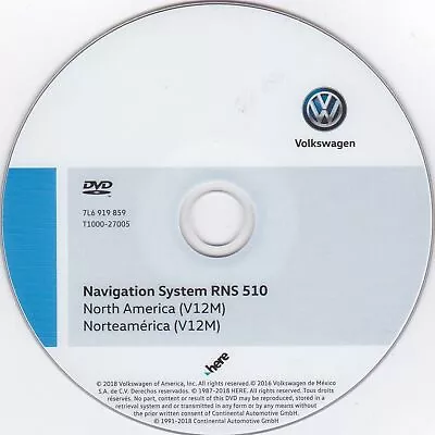 VW Volkswagen RNS-510 2018 Navigation Map Update DVD (USA/Canada)  Ver 12M  • $29.99