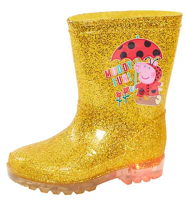 £14.95 • Buy Peppa Pig Light Up Golden Wellington Boots Kids Flashing Glitter Snow Wellies