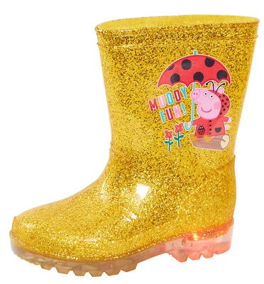 £14.95 • Buy Peppa Pig Light Up Golden Wellington Boots Kids Flashing Glitter Snow Wellies