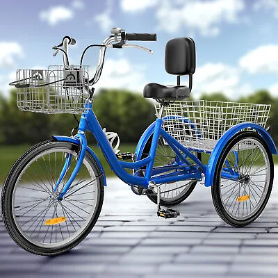 TAUS Adult Tricycle Trike 26  3-Wheel 1-Speed Blue Bikes W/Removable Basket • $231.15