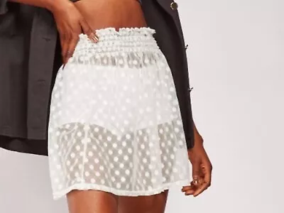 £3.99 • Buy Brand New Gorgeous PRETTY LITTLE THING WHITE  Polka Dot Mesh  Mini Skirt 8