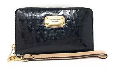 Michael Kors Black Shiny Monogram PVC Flat Multifunction Case / Wristlet • $54.95