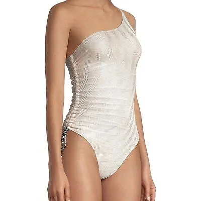 NWT MISSONI Zigzag Knit One-Shoulder Pink White Swimsuit Swim Medium M IT42 US6 • $239.41