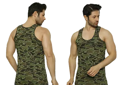 Camouflage Mens Vest Army Camo Military Sleeveless Top Gym Athletic Sport Cotton • £4.29