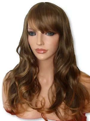 Long Auburn Brown Real Natural Wavy Curly Womens Ladies Fashion WIG G3 • £11.69