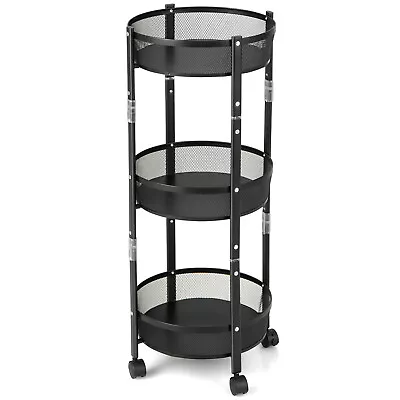 3-Tier Rotating 1-Second Folding Storage Rack Metal Rolling Utility Cart Round • $39.95