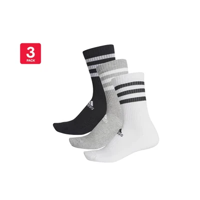 $19.95 • Buy Adidas Unisex 3 Striped Cushion Crew Socks 3Pc Grey White Black Xl