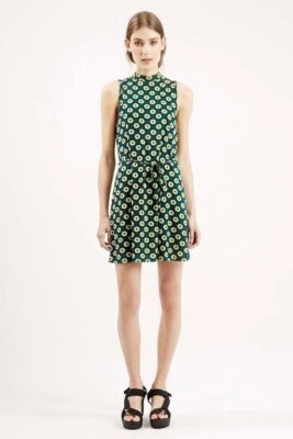 £5 • Buy Topshop Green Yellow Daisy Dress Sz 10 VGC Flower 60s Style Swing Mini