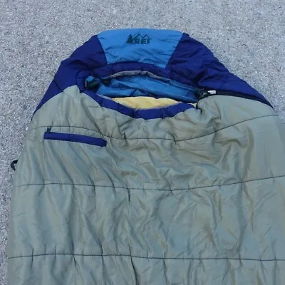 REI Mummy Sleeping Bag Blue Beige Outdoor Zip 80  Long Camping Left Zip • $39.46