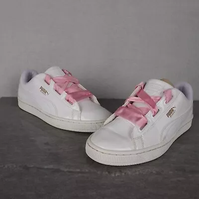 Puma Basket Heart Patent Trainers Lace Up Shoes UK 5 White Casual Sports • £11.95